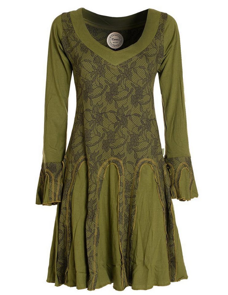 Vishes Jerseykleid Damen Langarm Longshirt-Kleid Sweatkleid Shirt-Kleid Tunika-Kleid Guru, Retro, Hippie Style von Vishes