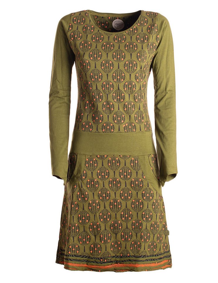Vishes Jerseykleid Damen knielanges Kleid Baumwolle geometrisch A-Linie mit Taschen Alternative Bekleidung, Ethno, Hippie, Retro Style von Vishes