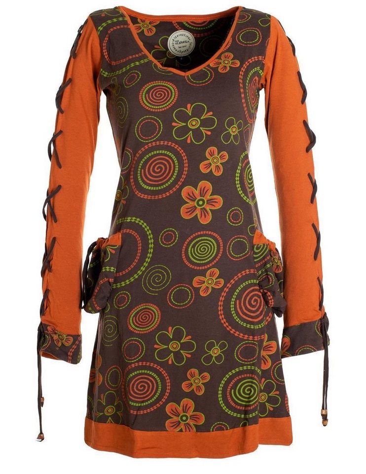 Vishes Jerseykleid Langarm Shirt Blümchenkleid Bedruckt 70er 80er Hippie Style von Vishes
