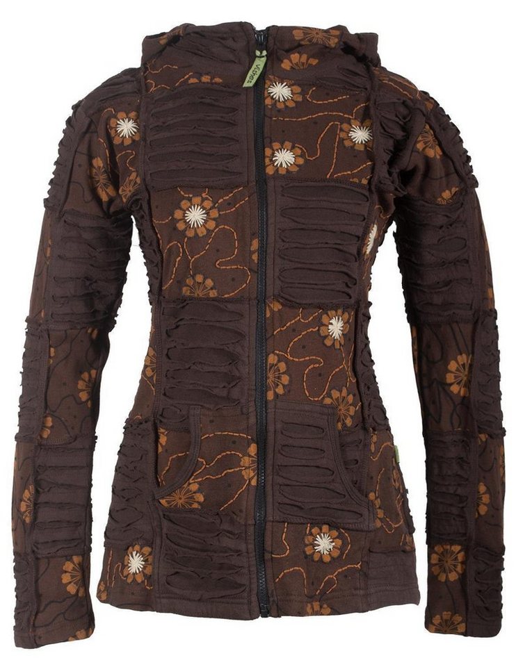 Vishes Kapuzensweatjacke Bestickte Blumen Patchworkjacke mit Zipfelkapuze Elfen, Goa, Boho, Ethno Style von Vishes