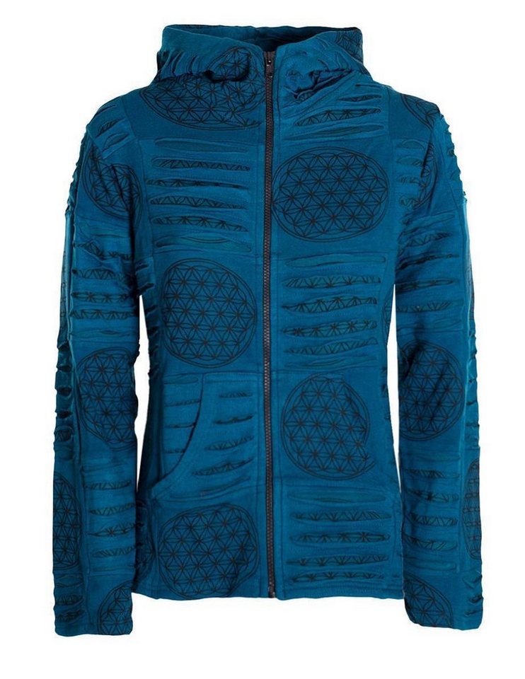 Vishes Kapuzensweatjacke Damen-Jacke Blume des Lebens Sweatjacke Hippie-Jacke Kapuzen-Jacke Elfen, Gothik, Ethno Style von Vishes