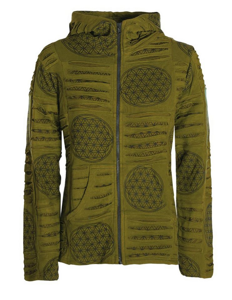 Vishes Kapuzensweatjacke Damen-Jacke Blume des Lebens Sweatjacke Hippie-Jacke Kapuzen-Jacke Elfen, Gothik, Ethno Style von Vishes