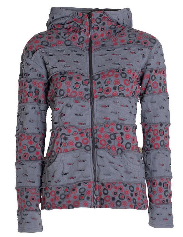 Vishes Kapuzensweatjacke Damen-Jacke Blumen Patch-Sweatjacke Hippie-Jacke Kapuzenjacke Goa, Boho, Gothik Style von Vishes