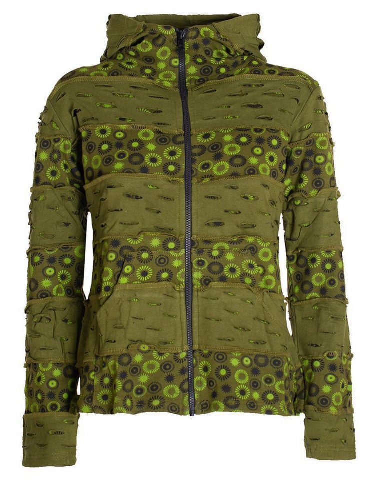 Vishes Kapuzensweatjacke Damen-Jacke Blumen Patch-Sweatjacke Hippie-Jacke Kapuzenjacke Goa, Boho, Gothik Style von Vishes