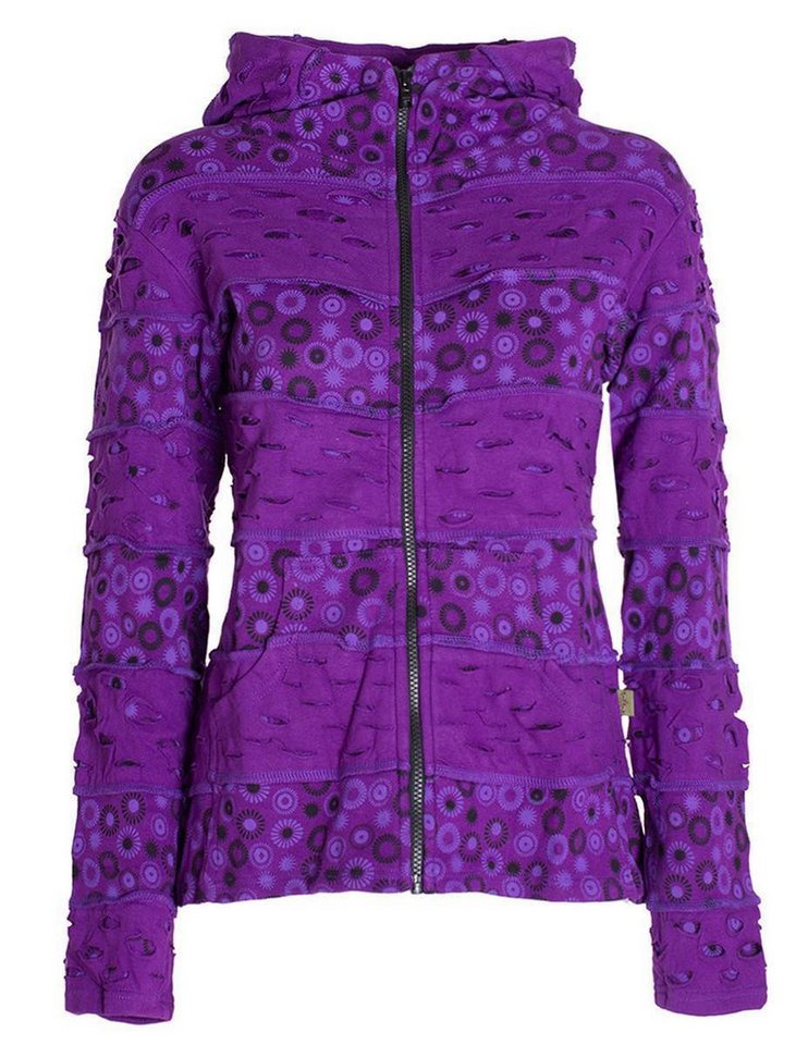 Vishes Kapuzensweatjacke Damen-Jacke Blumen Patch-Sweatjacke Hippie-Jacke Kapuzenjacke Goa, Boho, Gothik Style von Vishes