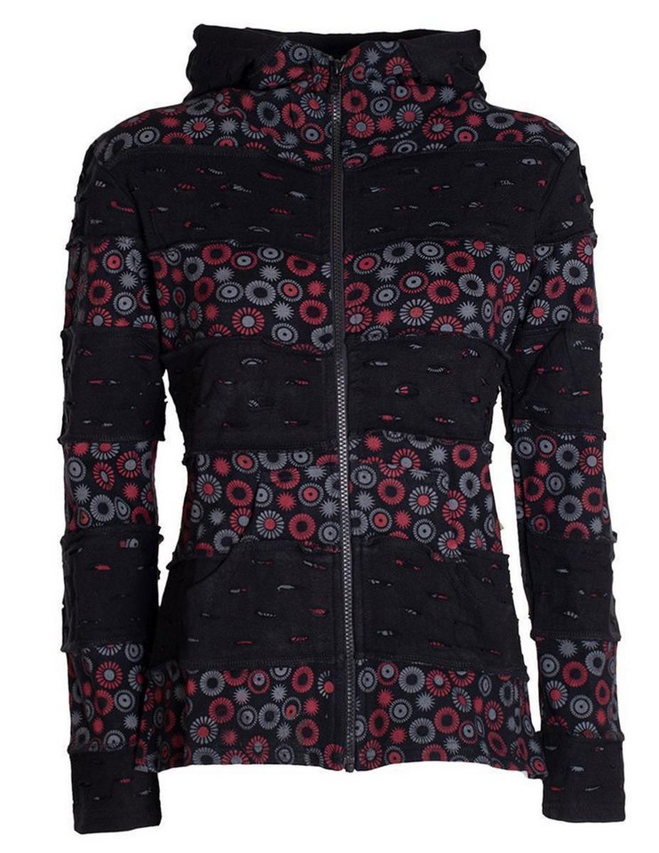 Vishes Kapuzensweatjacke Damen-Jacke Blumen Patch-Sweatjacke Hippie-Jacke Kapuzenjacke Goa, Boho, Gothik Style von Vishes