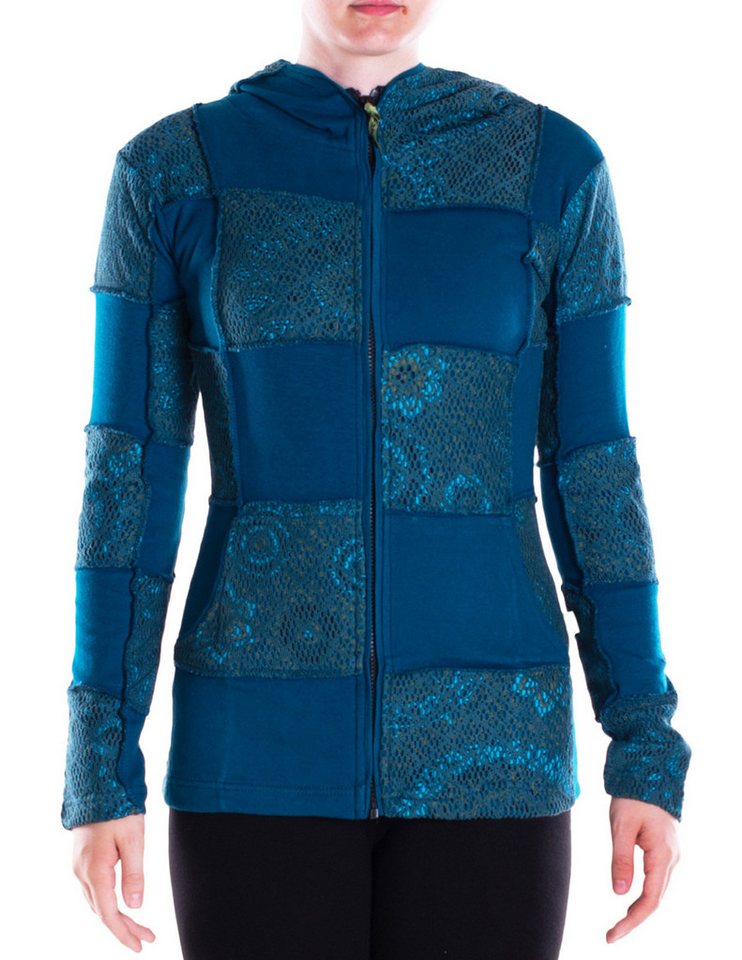 Vishes Kapuzensweatjacke Damen-Jacke Blumen-Sweatjacke Hippie-Jacke Spitzen Kapuzenjacke Gothik, Elfen, Boho Style, Alternative Bekleidung von Vishes