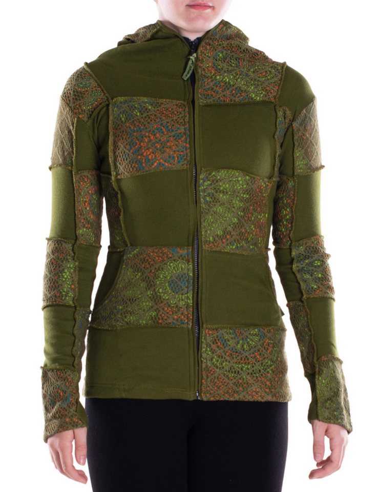 Vishes Kapuzensweatjacke Damen-Jacke Blumen-Sweatjacke Hippie-Jacke Spitzen Kapuzenjacke Gothik, Elfen, Boho Style, Alternative Bekleidung von Vishes