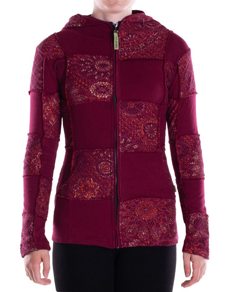 Vishes Kapuzensweatjacke Damen-Jacke Blumen-Sweatjacke Hippie-Jacke Spitzen Kapuzenjacke Gothik, Elfen, Boho Style, Alternative Bekleidung von Vishes