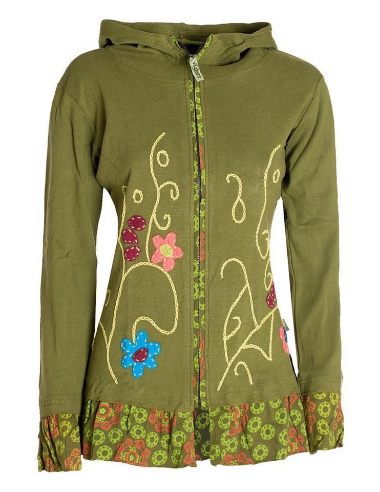 Vishes Kapuzensweatjacke Damen Sommerjacke Blumen-Strickjacke Elfenjacke Kapuzi Rüschen Retro, Gothik, Boho Style von Vishes