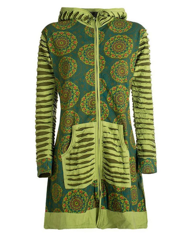 Vishes Kurzmantel Damen Blumen Mandala Jersey-Mantel Hippiemantel Kapuzenmantel Hoodie, Ethno Style von Vishes