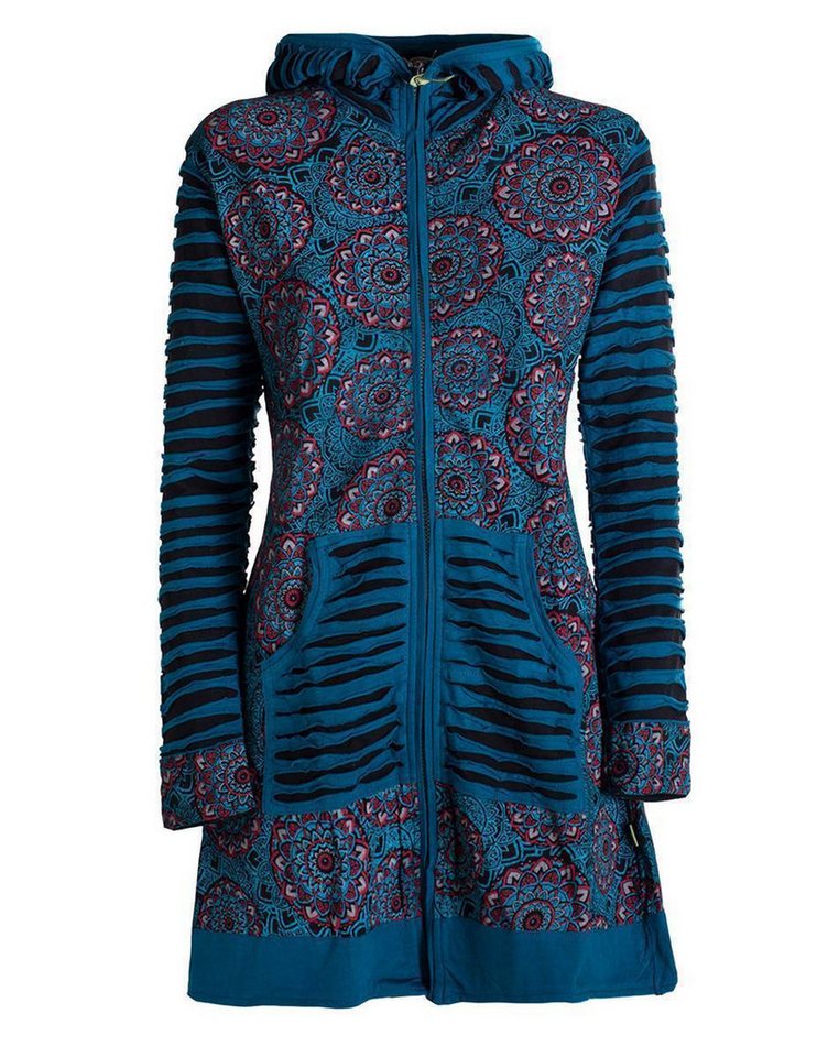 Vishes Kurzmantel Damen Blumen Mandala Jersey-Mantel Hippiemantel Kapuzenmantel Hoodie, Ethno Style von Vishes