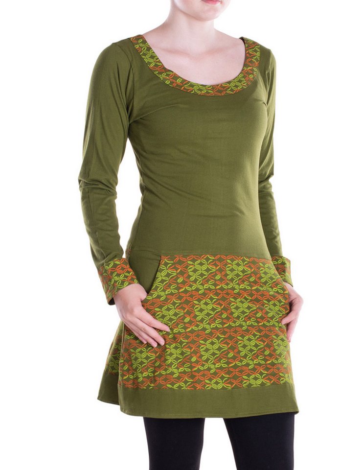 Vishes Langarmshirt Langarmshirt-Kleid Leicht Kurze Damen Kleider Langarm Tunika retro Hippie, Elfen, Boho Style, Alternative Bekleidung von Vishes