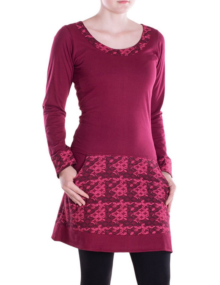 Vishes Langarmshirt Langarmshirt-Kleid Leicht Kurze Damen Kleider Langarm Tunika retro Hippie, Elfen, Boho Style, Alternative Bekleidung von Vishes