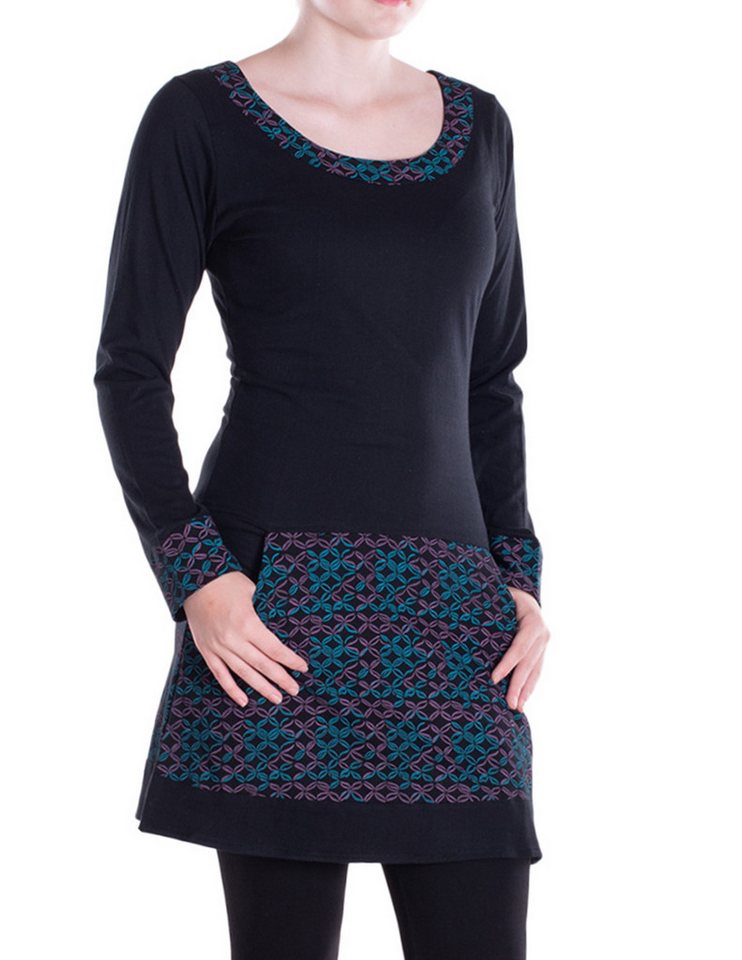 Vishes Langarmshirt Langarmshirt-Kleid Leicht Kurze Damen Kleider Langarm Tunika retro Hippie, Elfen, Boho Style, Alternative Bekleidung von Vishes