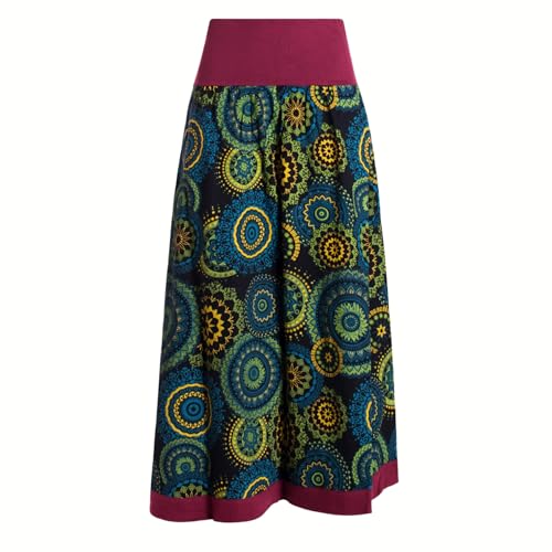 Vishes Langer Damen Herbstrock mit Mandalas in Schwarz I Größe XS (34) I Handgefertigt aus 100% Baumwolle I Rock mit breitem Bund I Für warme & kalte Monate I Nachhaltige Alternative Bekleidung von Vishes