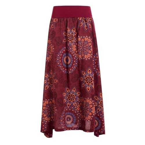 Vishes Langer Damen Herbstrock mit Mandalas in dunkelrot I Größe XS (34) I Handgefertigt aus 100% Baumwolle I Rock mit breitem Bund I Für warme & kalte Monate I Nachhaltige Alternative Bekleidung von Vishes