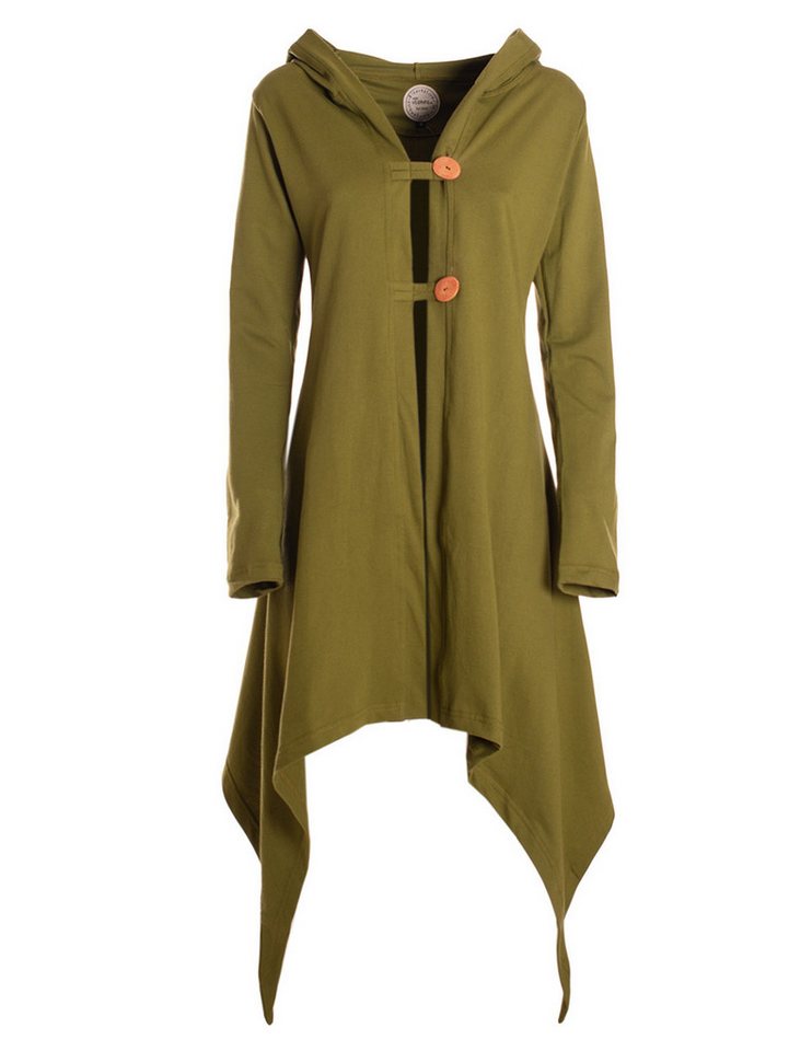Vishes Langjacke Zipfeljacke Asymmetrischer Boho Cardigan mit Kapuze und Holzknöpfen Alternative Bekleidung, Ethno, Hippie, Retro Style von Vishes