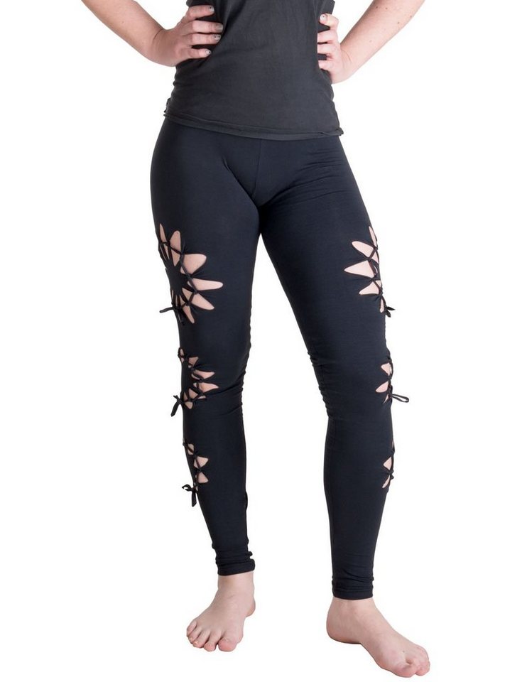 Vishes Leggings Geknüpfte Cutwork Leggings aus Baumwolle mit Kreisen Goa, Yoga, Hpppie Style von Vishes