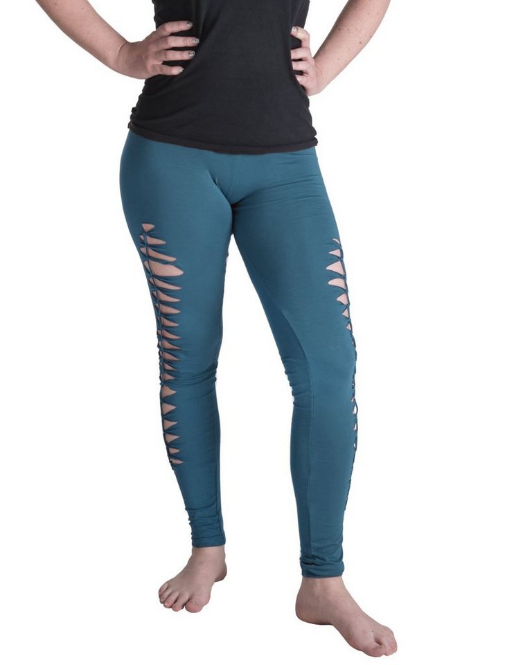 Vishes Leggings Geknüpfte Cutwork Leggings aus Baumwolle mit Streifen Goa, Yoga, Ethno Style von Vishes