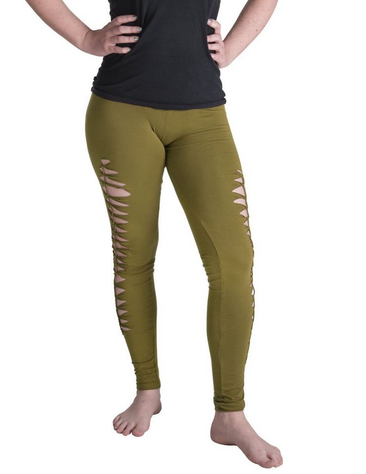 Vishes Leggings Geknüpfte Cutwork Leggings aus Baumwolle mit Streifen Goa, Yoga, Ethno Style von Vishes