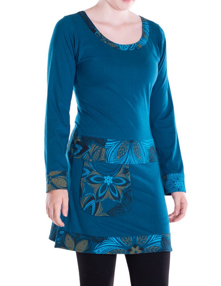 Vishes Midikleid Damen A-Linie Baumwolle Blumen-Muster mittlere Taille mit Taschen Alternative Bekleidung, Ethno, Hippie, Retro Style von Vishes