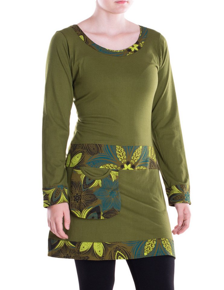 Vishes Midikleid Damen A-Linie Baumwolle Blumen-Muster mittlere Taille mit Taschen Alternative Bekleidung, Ethno, Hippie, Retro Style von Vishes