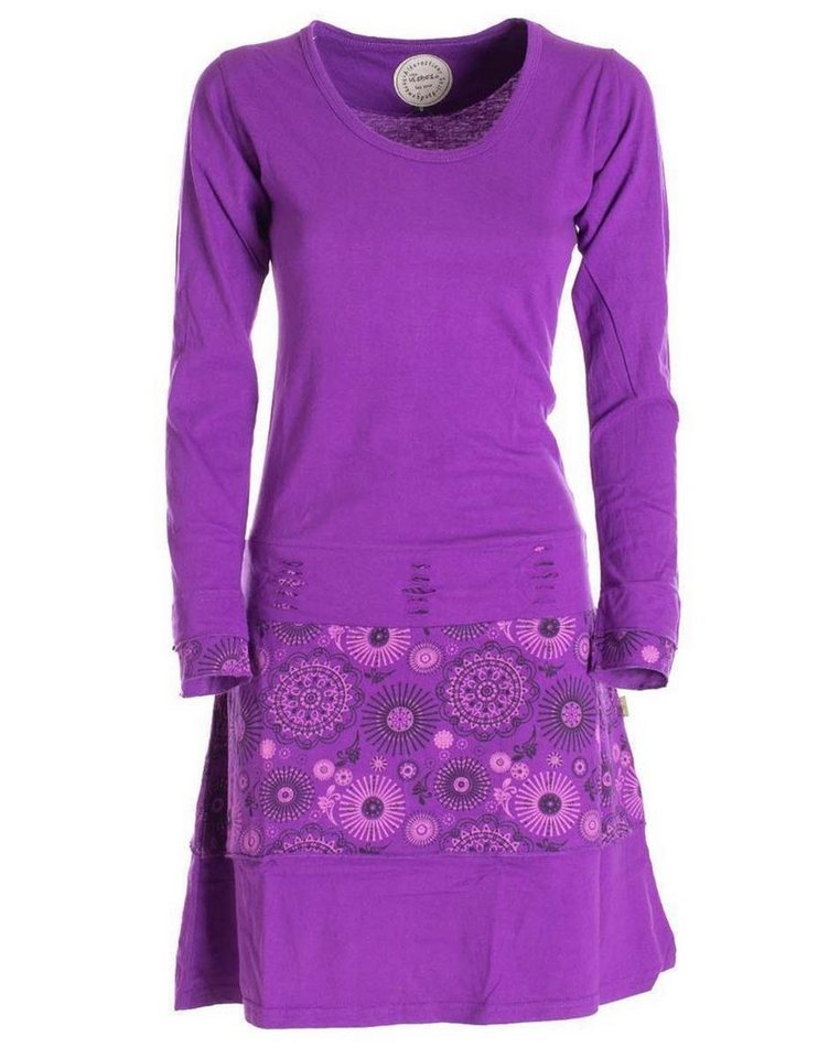 Vishes Midikleid Langarm Keid Mandala Druck Rundhals Ausschnitt Boho Ethno, Festival, Goa Style von Vishes