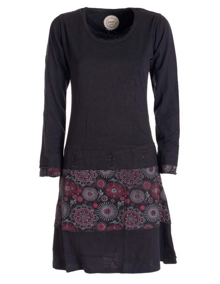 Vishes Midikleid Langarm Keid Mandala Druck Rundhals Ausschnitt Boho Ethno, Festival, Goa Style von Vishes