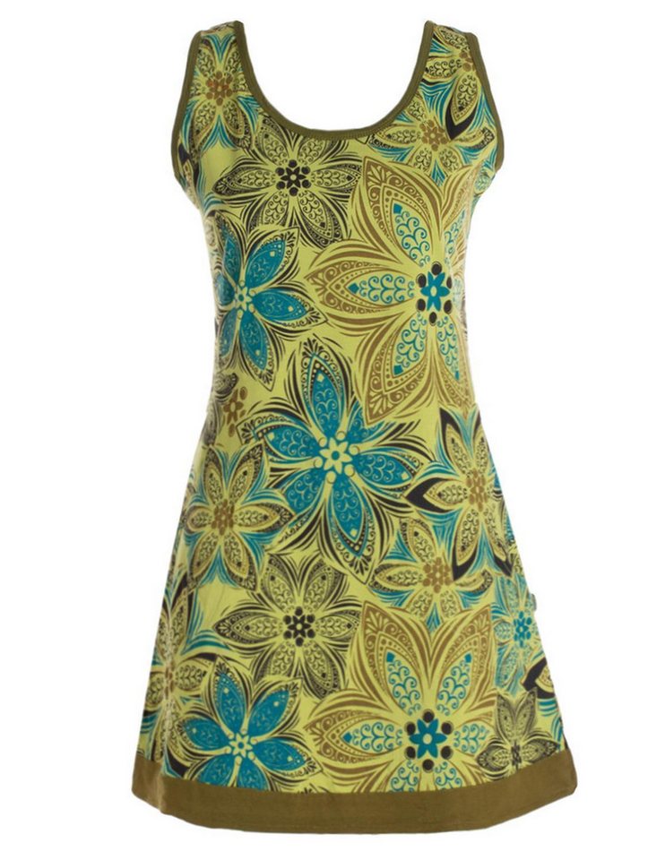 Vishes Minikleid Damen Mini-Kleid Baumwolle Blumen-Muster A-Linie Rundhalsausschnitt Alternative Bekleidung, Ethno, Hippie, Retro Style von Vishes