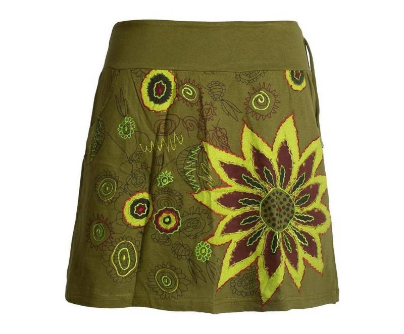 Vishes Minirock Baumwoll Rock mit großer gestickter Blume Cacheur, Ethno, Goa, Hippie Boho Style von Vishes