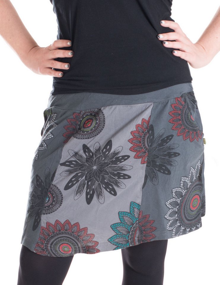Vishes Minirock Mit Blumen bedruckter Patchworkrock mit Taschen Cacheur, Hippie, Goa, Elfen Style von Vishes
