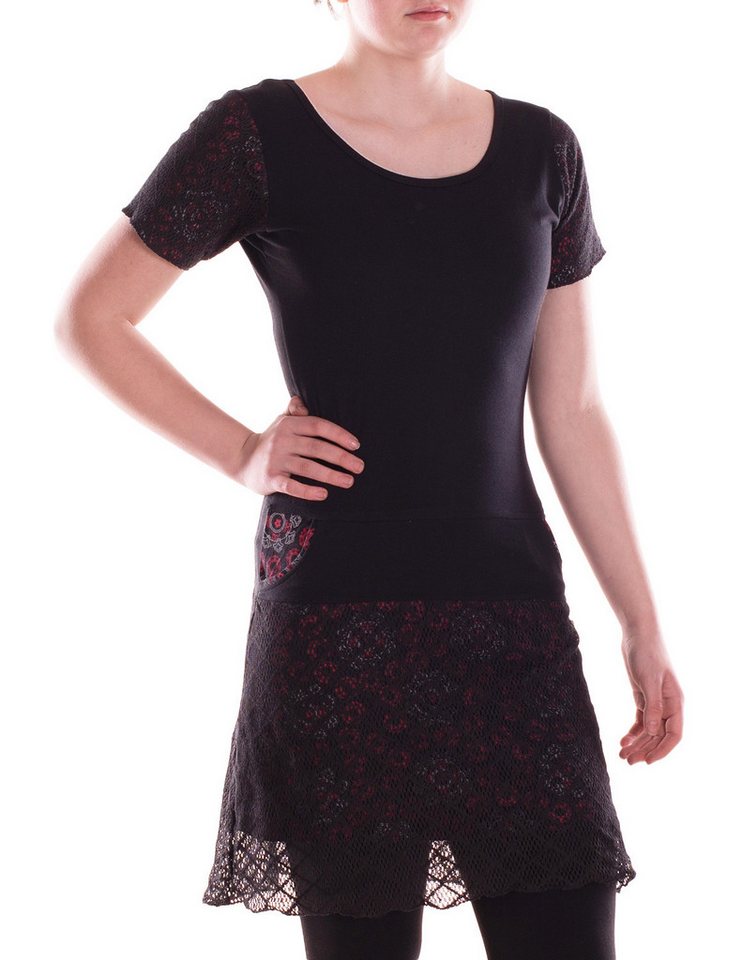 Vishes Sommerkleid Damen A-Linie Kleid Baumwolle Blumen-Muster mit Spitzenapplikationen Alternative Bekleidung, Ethno, Hippie, Retro Style von Vishes