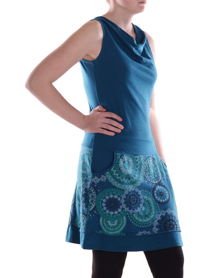 Vishes Sommerkleid Mittellanges Kleid geometrisches Muster Wasserfall-Ausschnitt Taschen Alternative Bekleidung, Ethno, Hippie, Retro Style von Vishes