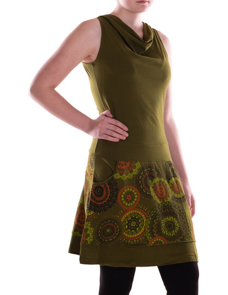 Vishes Sommerkleid Mittellanges Kleid geometrisches Muster Wasserfall-Ausschnitt Taschen Alternative Bekleidung, Ethno, Hippie, Retro Style von Vishes