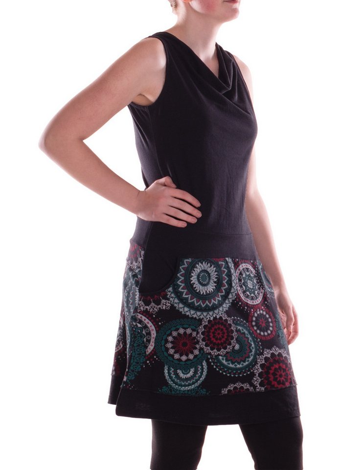 Vishes Sommerkleid Mittellanges Kleid geometrisches Muster Wasserfall-Ausschnitt Taschen Alternative Bekleidung, Ethno, Hippie, Retro Style von Vishes