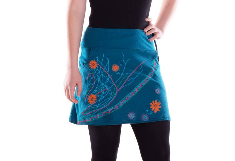 Vishes Sommerrock Damen Baumwolle Blumen-Muster elastischer Bund Stickerei Taschen Alternative Bekleidung, Ethno, Hippie, Retro Style von Vishes