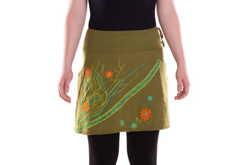 Vishes Sommerrock Damen Baumwolle Blumen-Muster elastischer Bund Stickerei Taschen Alternative Bekleidung, Ethno, Hippie, Retro Style von Vishes