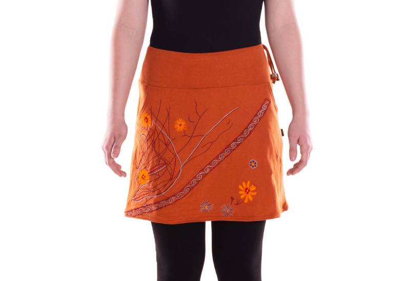 Vishes Sommerrock Damen Baumwolle Blumen-Muster elastischer Bund Stickerei Taschen Alternative Bekleidung, Ethno, Hippie, Retro Style von Vishes