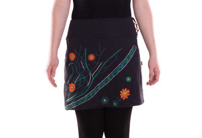 Vishes Sommerrock Damen Baumwolle Blumen-Muster elastischer Bund Stickerei Taschen Alternative Bekleidung, Ethno, Hippie, Retro Style von Vishes