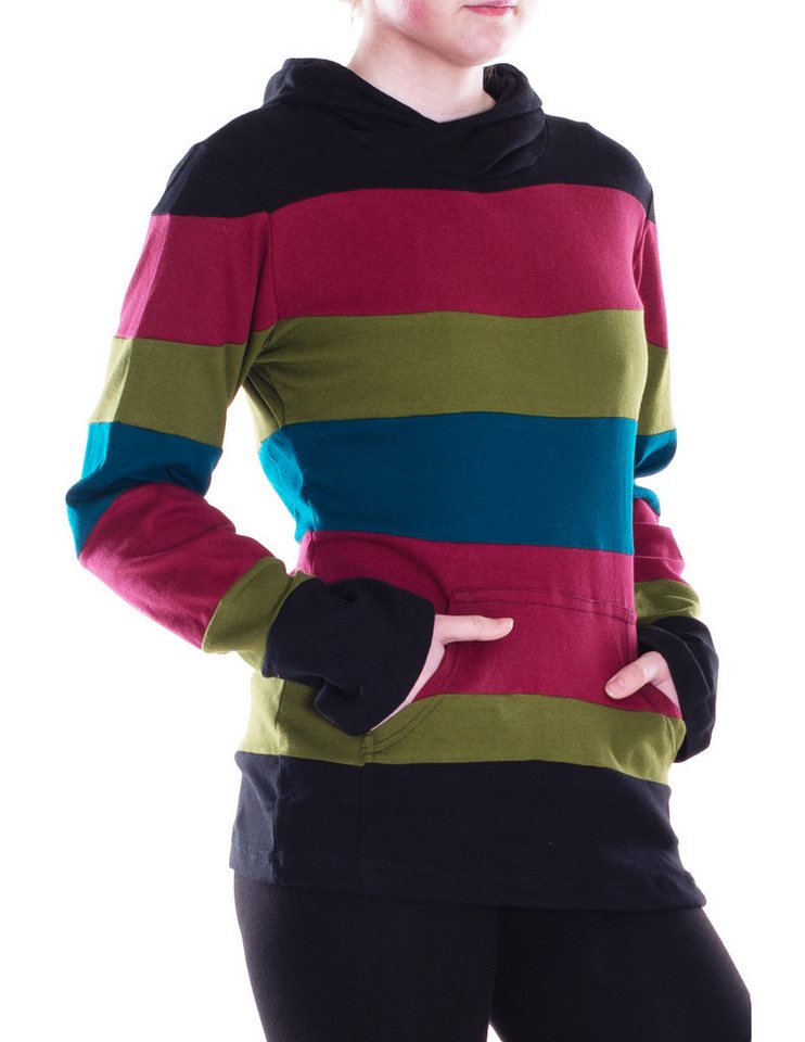 Vishes Sweater Hoodie Patchwork Regenbogen Sweater Hippie Pullover mit Kapuze Alternative Bekleidung, Ethno, Hippie, Retro Style von Vishes