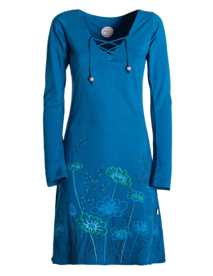 Vishes Tunikakleid Damen Langarm-Shirtkleid Tunika-Kleid Baumwollkleid mit Blumen-Print Alternative Bekleidung, Hippie, Boho, Elfen Style von Vishes