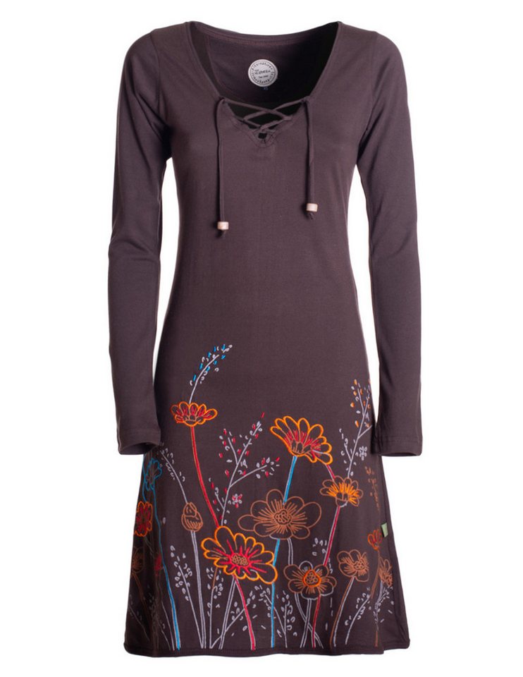 Vishes Tunikakleid Damen Langarm-Shirtkleid Tunika-Kleid Baumwollkleid mit Blumen-Print Alternative Bekleidung, Hippie, Boho, Elfen Style von Vishes