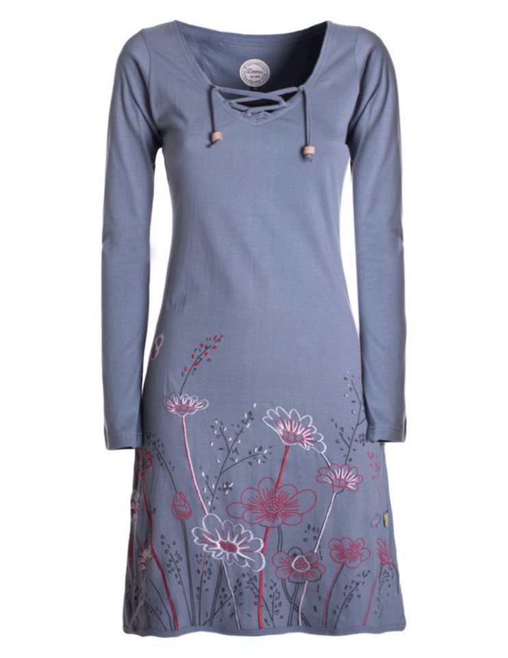 Vishes Tunikakleid Damen Langarm-Shirtkleid Tunika-Kleid Baumwollkleid mit Blumen-Print Alternative Bekleidung, Hippie, Boho, Elfen Style von Vishes