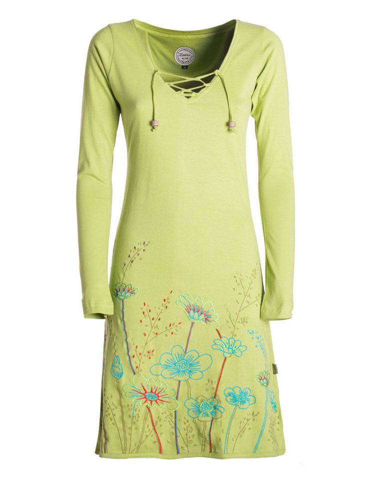 Vishes Tunikakleid Damen Langarm-Shirtkleid Tunika-Kleid Baumwollkleid mit Blumen-Print Alternative Bekleidung, Hippie, Boho, Elfen Style von Vishes