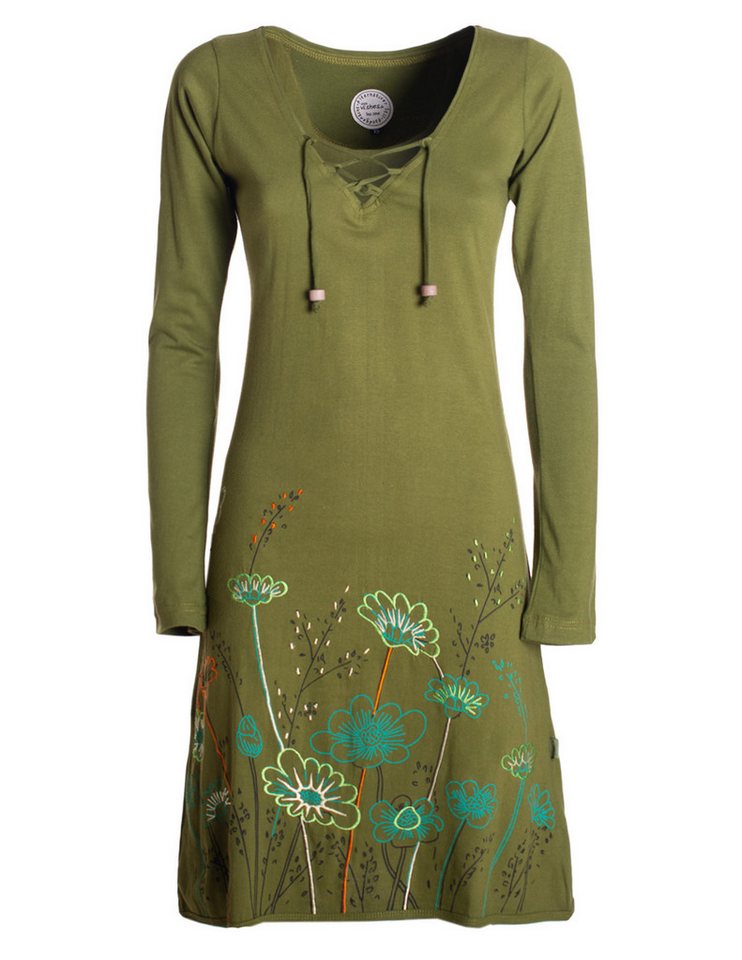 Vishes Tunikakleid Damen Langarm-Shirtkleid Tunika-Kleid Baumwollkleid mit Blumen-Print Alternative Bekleidung, Hippie, Boho, Elfen Style von Vishes