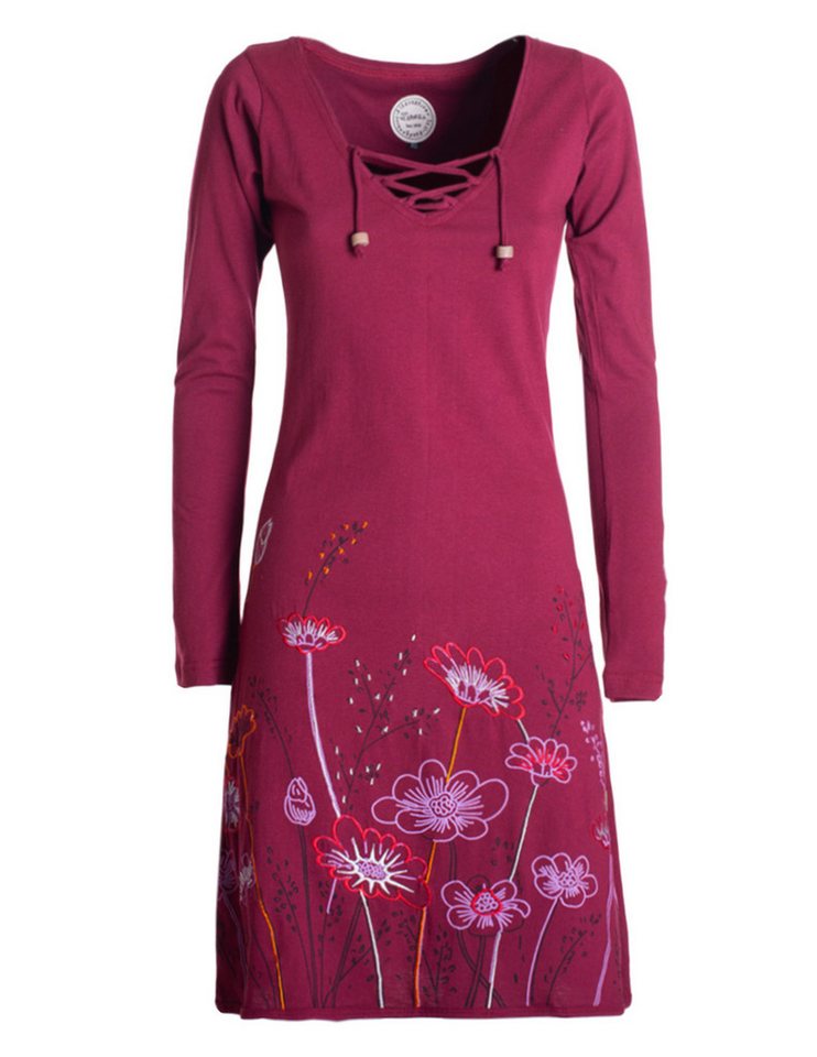 Vishes Tunikakleid Damen Langarm-Shirtkleid Tunika-Kleid Baumwollkleid mit Blumen-Print Alternative Bekleidung, Hippie, Boho, Elfen Style von Vishes