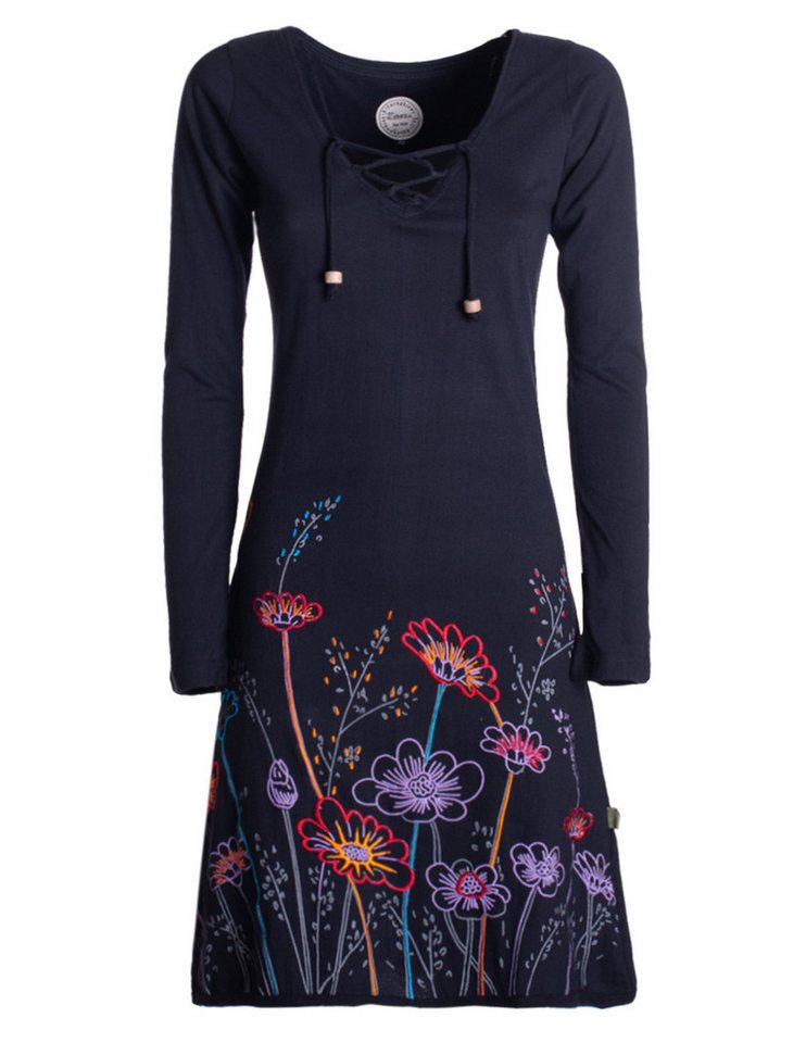 Vishes Tunikakleid Damen Langarm-Shirtkleid Tunika-Kleid Baumwollkleid mit Blumen-Print Alternative Bekleidung, Hippie, Boho, Elfen Style von Vishes