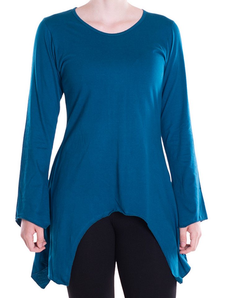 Vishes Tunikakleid Einfarbige Baumwoll Zipfel-Tunika Damen Langarm Herbst Asymmetrisch Elfen, Hippie, Goa Style von Vishes