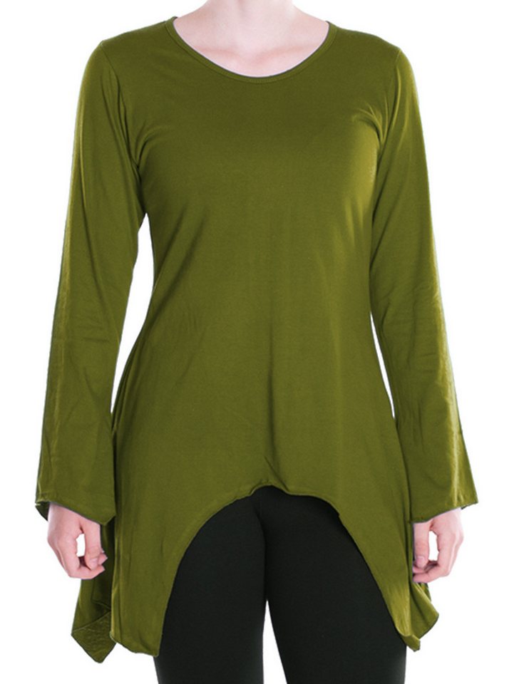 Vishes Tunikakleid Einfarbige Baumwoll Zipfel-Tunika Damen Langarm Herbst Asymmetrisch Elfen, Hippie, Goa Style von Vishes